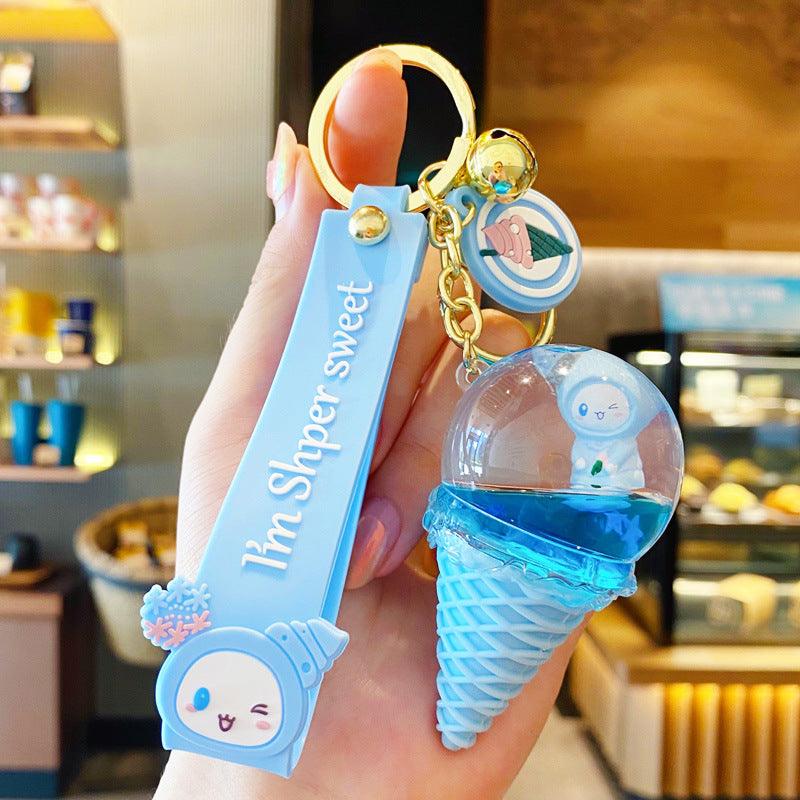 Floating Liquid Drifting Bottle Ice Cream Cute Baby Keychain Cartoon Car Keychain Bag Pendant - J & B's Accessories