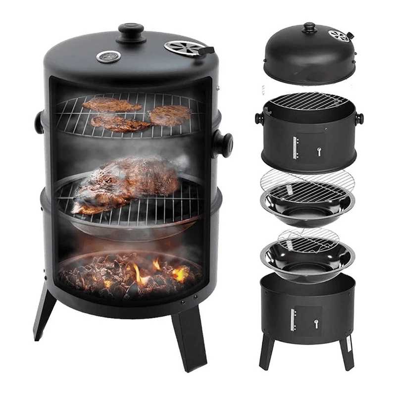 1pc Charcoal Grills, 3-in-1 Portable Charcoal Smoker BBQ Grill, Outdoor Vertical Smoker Charcoal Grills, For Backyard Patio Barbecue Cooking Grilling Camping, Outdoor Garden Barrel BBQ Smoker Large Barbecue Grill, BBQ Accessories, Grill Accessories - J & B's Accessories
