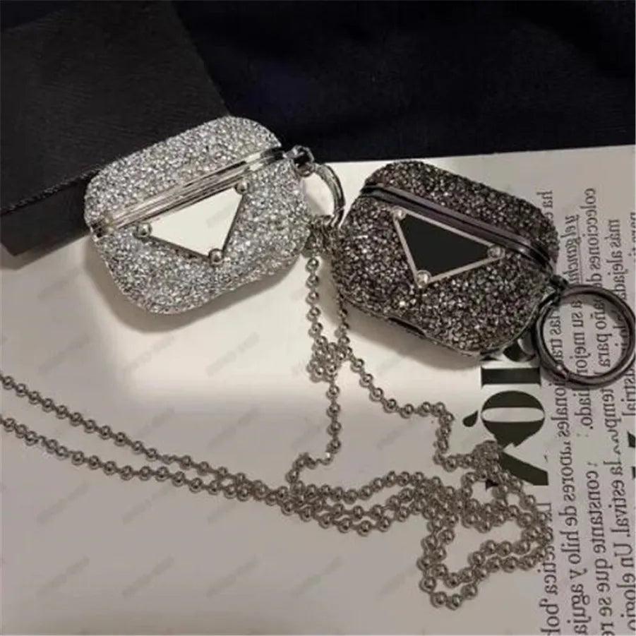 bling-diamond-designers-ear-phone-cases-fashion-designer-cases-for-airpods-pro-4-3-2-1-brand-earphones-cases-silver-chains-earphone-cover