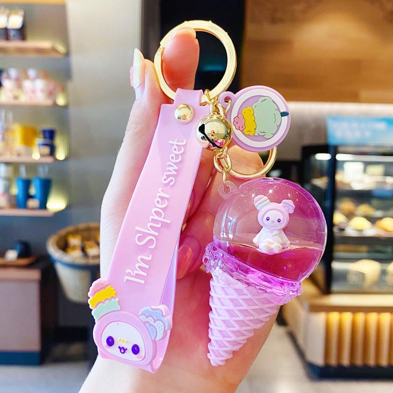 Floating Liquid Drifting Bottle Ice Cream Cute Baby Keychain Cartoon Car Keychain Bag Pendant - J & B's Accessories