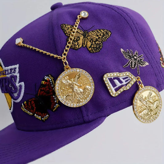 1/2pcs Coin Pendant Golden Rhinestones Baseball Cap Decorative Pin, Hat Chain Pins - J & B's Accessories