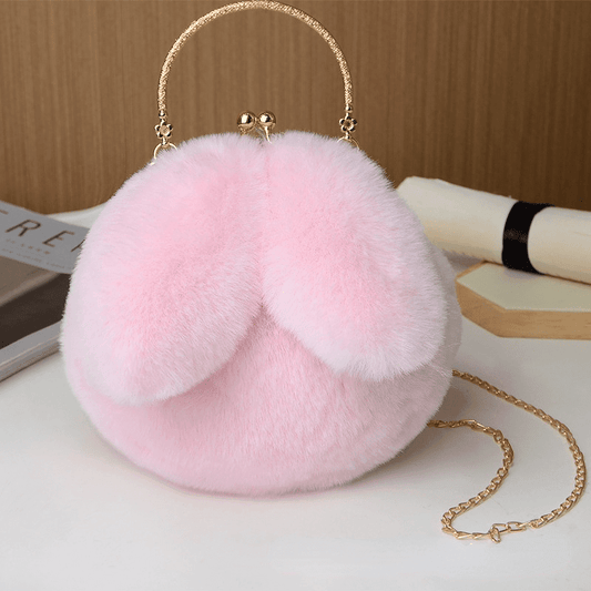 Elegant Bunny Plush Handbag - Soft Faux Wool, Cotton Lining, Snap Closure, Lanyard and Slip Pocket - Perfect for Parties, Holidays, Easter Gift - J & B's Accessories