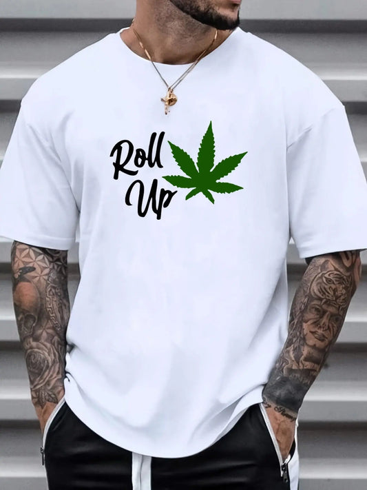 Men's 'Roll Up' Leaf Print T-Shirt - Casual Short Sleeve Tee for Summer, Spring, and Fall - Perfect Gift for Any Occasion - J & B's Accessories