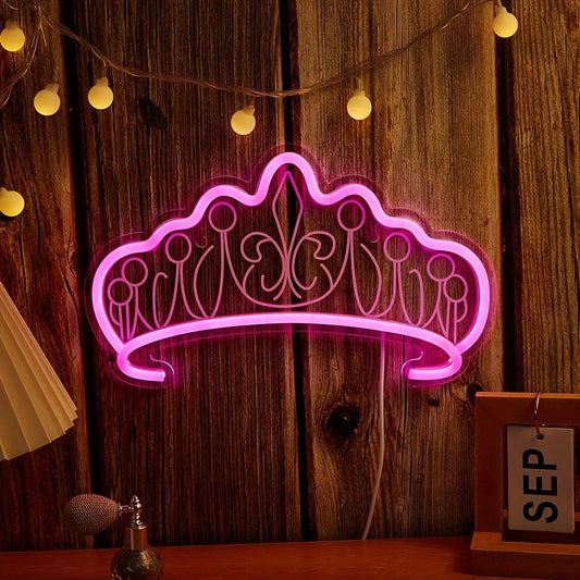 1pc Crown Shape Pink LED Neon Sign, USB Powered For Bedroom Room Wall Decoration Neon Signs, For Holiday Party Wedding Decoration - J & B's Accessories
