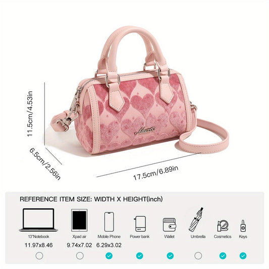 1pc Girl's New Cute Plush Bag, Love Heart Pattern Handbag, Mini Diagonal Small Bag, Gift For Christmas, Valentine's Day - J & B's Accessories