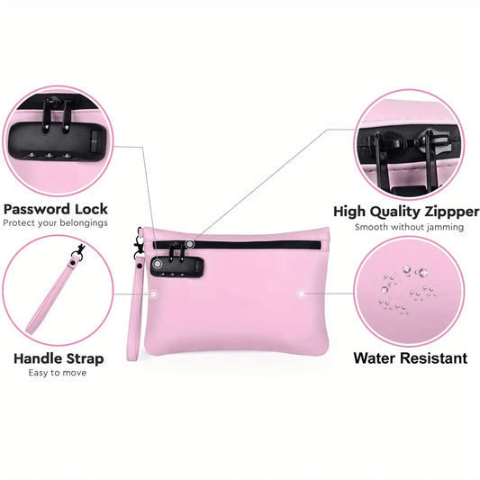 Pinkish Cute Pouch Bag with Combination Lock - Travel Size for Women, Portable Storage Bag for Household Gadgets