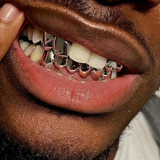 18K Gold-plated Copper Double Teeth Grillz: Hip-Hop Street Style, No Mosaic Luxury, 2/4pcs Set for Holiday Parties & Daily Fashion - J & B's Accessories