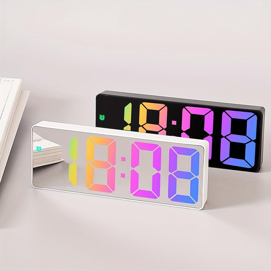 1pc, LED Digital Electronic Clock Bedside Alarm Clock, 3-level Adjustable Brightness With Temperature Display Mirror Alarm Clock, Clock For Bedroom, Room Decor, Home Decor - J & B's Accessories