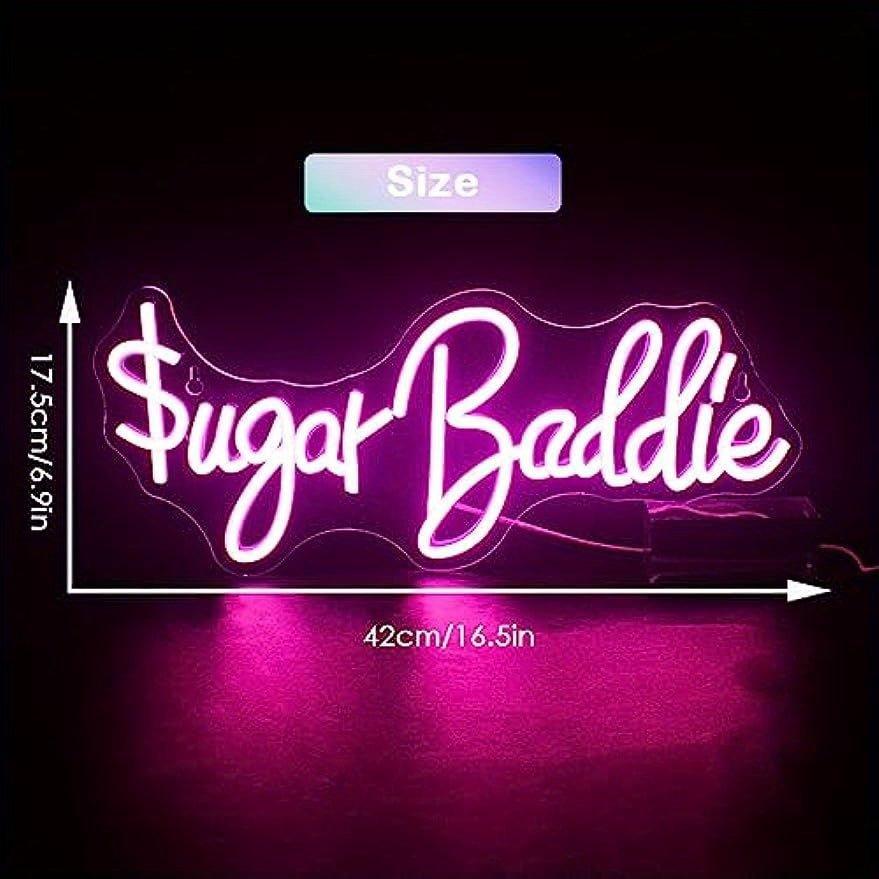 1pc Sugar Baddie Neon Sign, Pink Dollar Led Neon Wall Decor Letters Light Sign, Bedroom Playroom Living Room Library Beautiful Wedding Birthday Party Decoration, Girls Gifts - J & B's Accessories