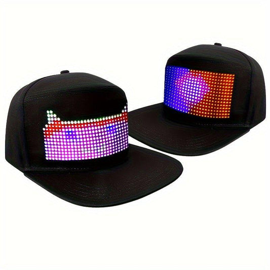 1pc, Wireless LED Sports Cap - Connection Smart APP Programmable, Message Scrolling LED Display, Battery Rechargeable - For Outdoor Party Decors , Ideal choice for Gifts - J & B's Accessories