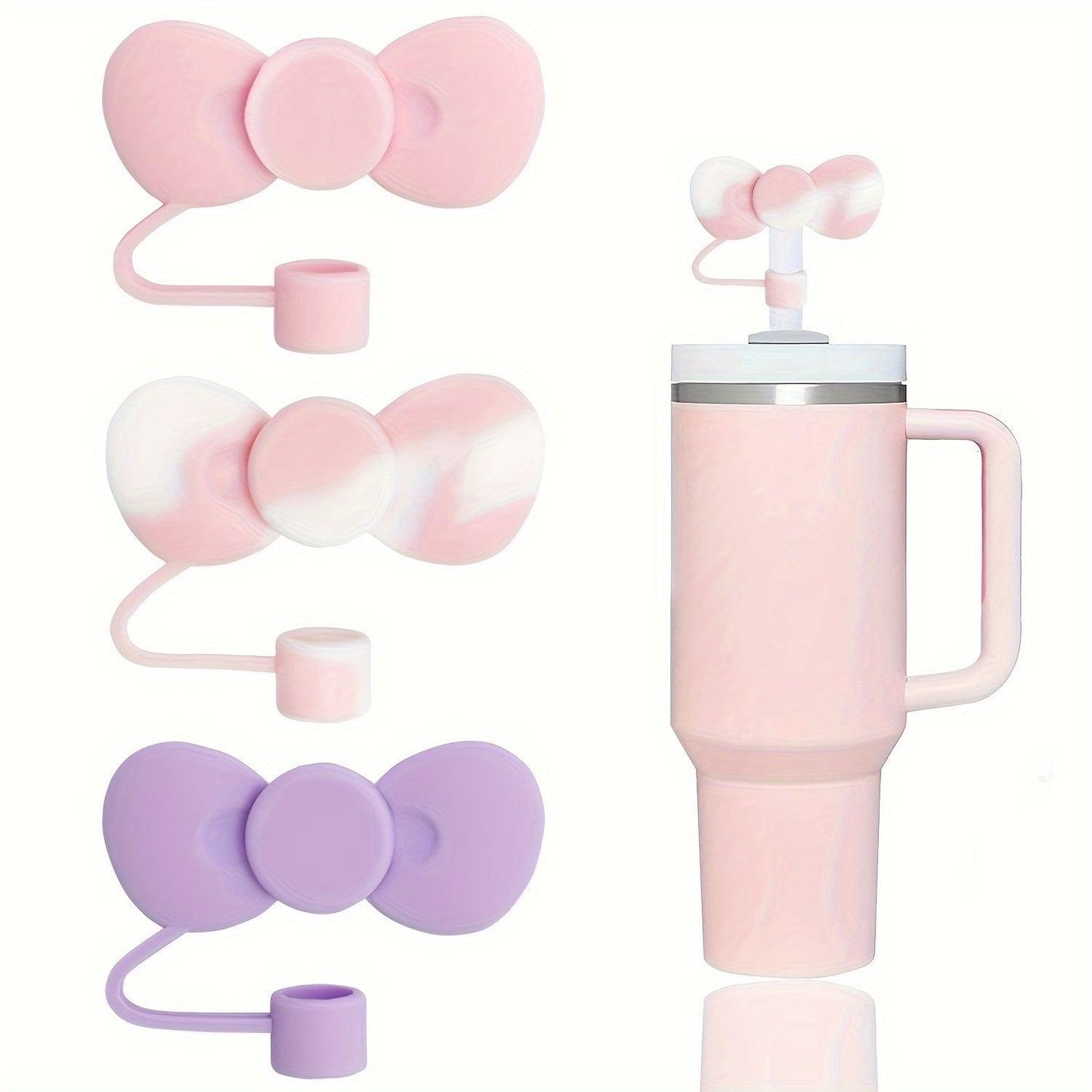 3pcs Cute Bow Straw Covers Cap, Compatible With Stanley 40/30oz Tumbler Cups, Reusable Cute Silicone Straw Toppers For 0.4in/10mm Stanley Cups Straws - J & B's Accessories