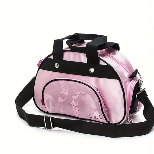 Girls Casual Latin Ballet Shoulder Bag Handbag, Pink Dance Bag With Shoes Compartment - J & B's Accessories