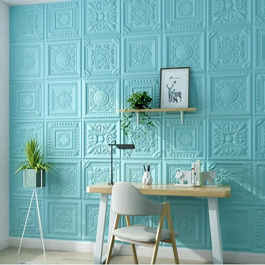 Roman Carved 3D Wall Tile Stickers: Waterproof, Self-Adhesive, Reusable, Easy to Clean, Glam Style - Ideal for Kitchen, Living Room, Bathroom, Corridor (13.77*13.77 inch)