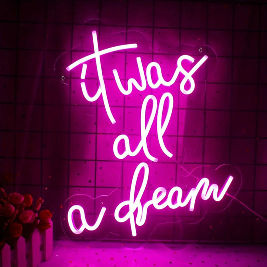 1pc Neon Sign Lights, It Was All A Dream Neon Signs Pink Letters LED Neon Lights For Bedroom Happy Light For Wedding Decoration Birthday Party Girls Bedroom Wall Decor It Was All A Dream Neon Sign Light Graduation Party Man Letters LED Signs - J & B's Accessories
