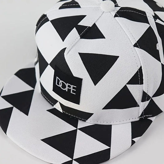 1pc Flat Brim Baseball Cap, DOPE Patched Triangle Square Printed Hip Hop Hat For Men Women - J & B's Accessories