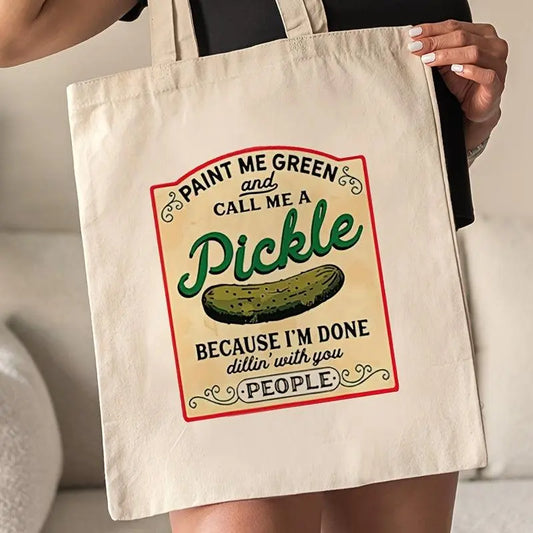 1 Pc Canned Pickle Pattern Canvas Shoulder Bag, Women's Shopping Bag, Gift For Women - J & B's Accessories