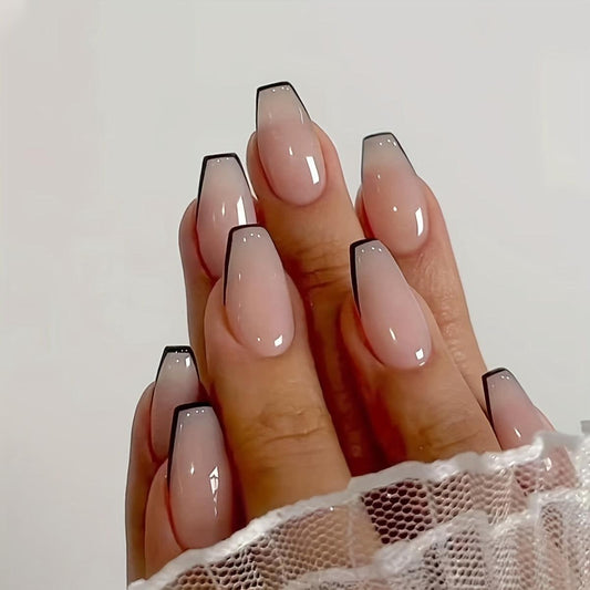 Enhance your style with Classic French Tip Acrylic Coffin Nails: Timeless Elegance, Medium Length, Glossy Finish, 24pcs Press-On Set, Easy Application, Long-Lasting & Versatile