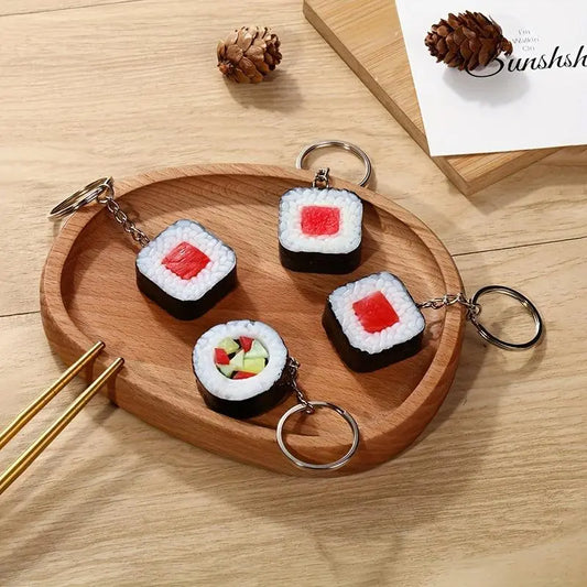 Cute Food Keychain For Men, Rice Ball Sushi PVC Keyring, Fun Simulation Food Keychain - J & B's Accessories