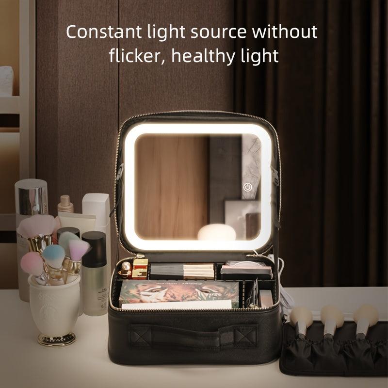 LED Lighted Travel Makeup Bag with Adjustable Dividers and Mirror - Perfect Cosmetics Organizer for Women on the Go - J & B's Accessories