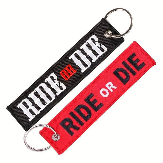 Fashion Key Holder Chain for Motorcycles and Cars - "RIDE OR DIE" Keychain - Embroidered Key Tag - Aviation Inspired - Gift Key Ring for Men