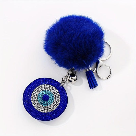 Chic Devil's Eye Faux Fur Keychain: Luxurious Artificial Diamond Design for Bag Accessory Enhancement, Trendy Gift Idea & Durable! - J & B's Accessories