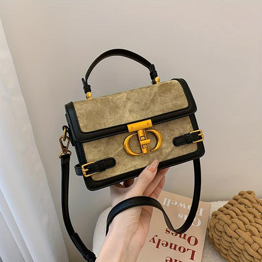 Vintage Mini Handbag For Women, Color Contrast Crossbody Bag, Fashion Top Handle Square Purse - J & B's Accessories