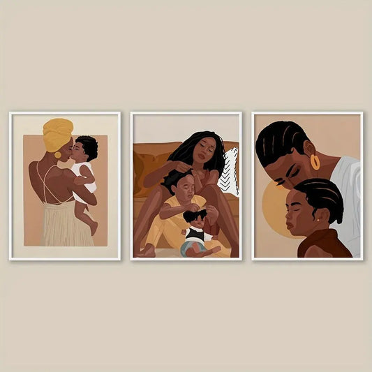 Set of 3 African American Wall Art Prints for Family, Kids Room, and Living Room Decor - 12x16 inches, Frameless