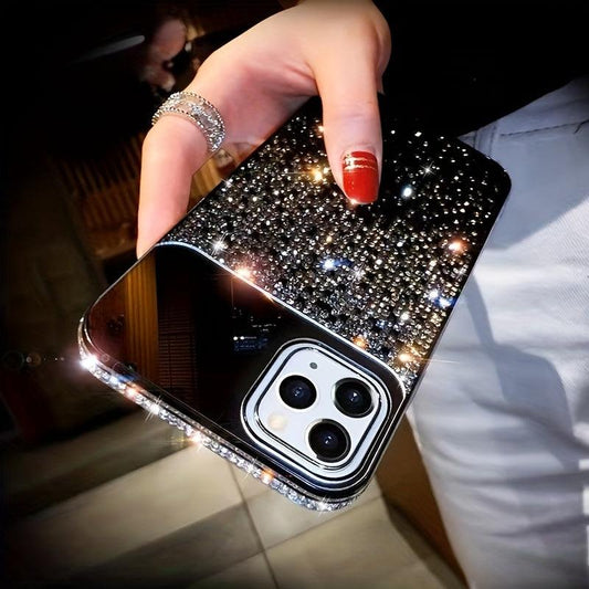 1pc Luxury Gradient Diamond Phone Case with Touch-Up Mirror for iPhone - Perfect for On-the-Go Touch-Ups - J & B's Accessories