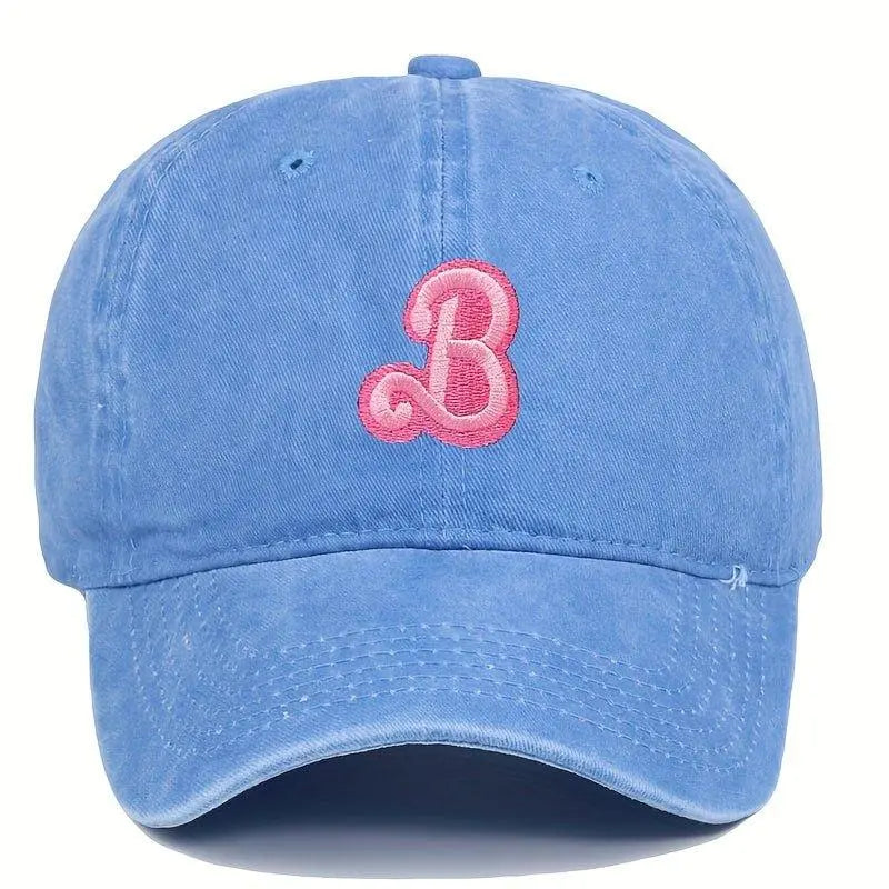 B Letter Embroidered Baseball Cap Solid Color Washed Distressed Dad Hats Lightweight Adjustable Sun Hat For Women Girls - J & B's Accessories