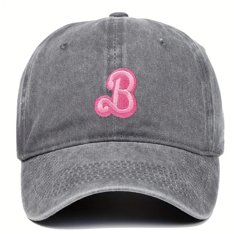 B Letter Embroidered Baseball Cap Solid Color Washed Distressed Dad Hats Lightweight Adjustable Sun Hat For Women Girls - J & B's Accessories