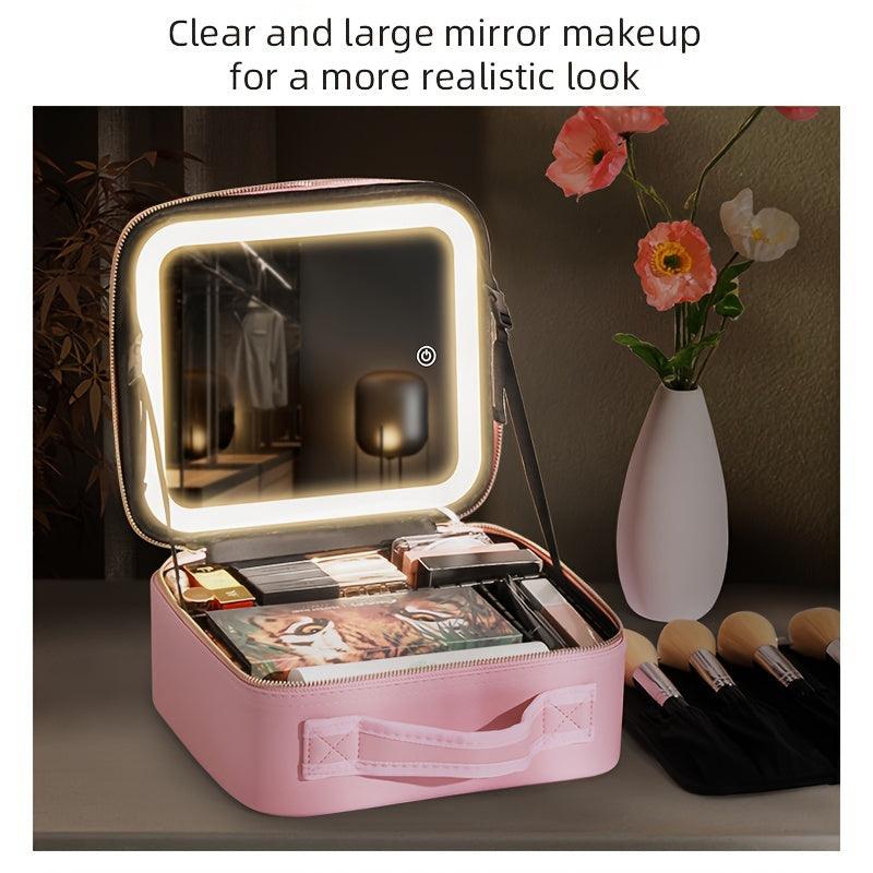LED Lighted Travel Makeup Bag with Adjustable Dividers and Mirror - Perfect Cosmetics Organizer for Women on the Go - J & B's Accessories