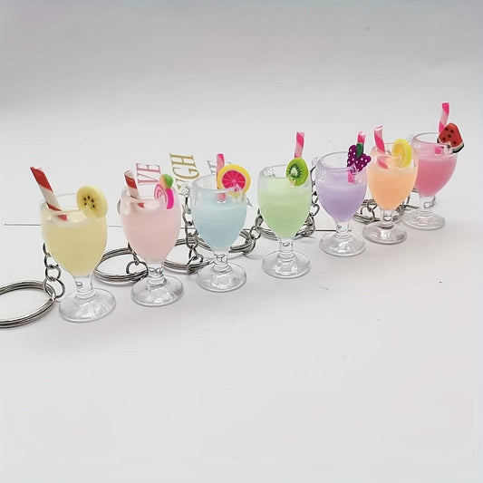 1pc Creative Resin Fruit Beverage Cup Keychain Pendant Simulation Juice Cup Bag Decoration Gift - J & B's Accessories