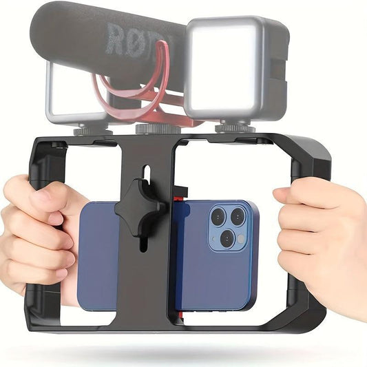 Smartphone Video Rig, Filmmaking Vlogging Case, Phone Video Stabilizer Grip Tripod Mount For Videomaker Film-Maker Video-grapher With Cold Shoe Mount For IPhone Samsung And More. - J & B's Accessories