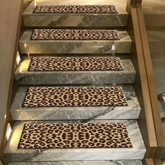 Leopard Pattern Soft Diatom Mud Stair Mat - Absorbent, Non-slip, Quick Dry Foot Pad Carpet - Soundproof and Easy to Cut