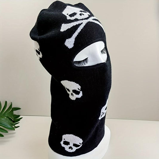 Skull Jacquard Black Balaclava Hip Hop Elastic Knit Hat Unisex Beanie Coldproof Cycling Ski Mask Warm Neck Gaiter For Women & Men - J & B's Accessories