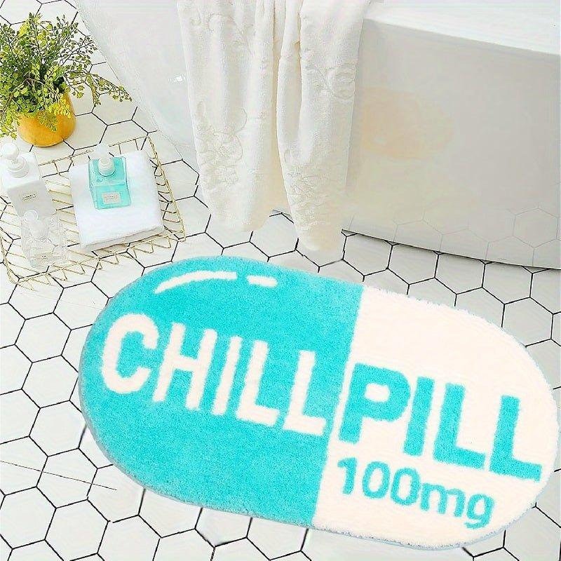 Chill Pill Bath Mat, Small Blue Bathroom Rugs, Preppy Bathroom Decor Aesthetic Bath Rug, Non Slip Washable Water Absorbent - J & B's Accessories