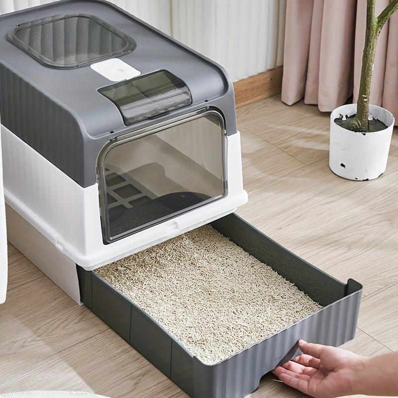 compact-square-cat-litter-box-easy-clean-deodorizing-portable-with-anti-splash-cover-and-scoop-for-small-cats