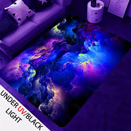 UV Black Light Flannel Luminous Rug - Galaxy Outer Space Design - Non-Slip, UV Reactive - Ideal for Bedroom, Living Room, Playroom - Room Decor, Large Gaming Area - Machine Washable