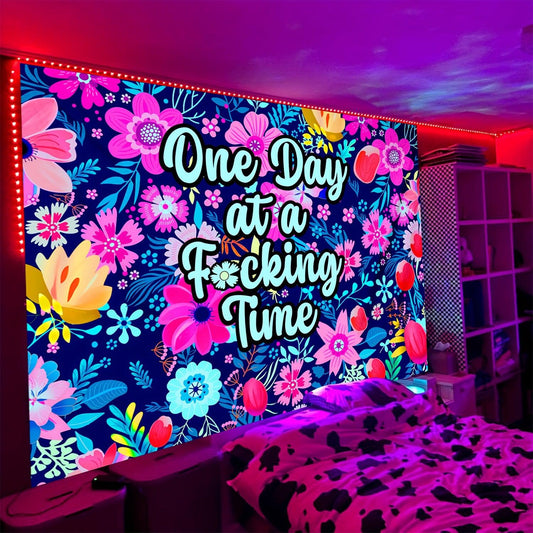 Vibrant Bohemian Retro Flower Tapestry - Durable, 100% Polyester, UV Fluorescent Wall Décor for Dining Rooms - Easy Install, Glows under UV Blacklight - J & B's Accessories