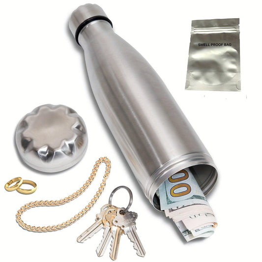 1pc Stainless Steel Diversion Water Bottle with Smell Proof Bag Bottom - Perfect for Travel and On-the-Go Storage - J & B's Accessories