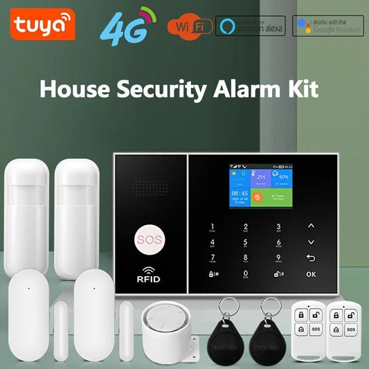 4G Alarm System For Home Security WIFI Wireless Alarm Kit Tuya Smart Life App Supports Wired Detector Door PIR Infrared Detecto Support Google Assistant and Amazon Alexa - J & B's Accessories