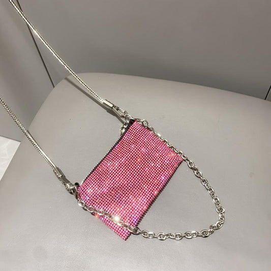 Shiny Rhinestone Crossbody Bag, Trendy Mini Chain Shoulder Bag, Women's Luxury Prom Purse Lipstick Bag - J & B's Accessories