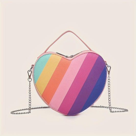 Colorblock Heart Shaped Satchel Bag, Sweet Zipper Shoulder Chain Bag, Women's Valentine's Day Gift - J & B's Accessories
