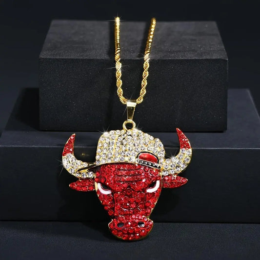 1Pcs Hip-hop Punk Double-color Bull Necklace, Inlaid Rhinestone Cool Pendant, Men's Fashionable Necklace, Best Halloween Christmas Gift Jewelry - J & B's Accessories