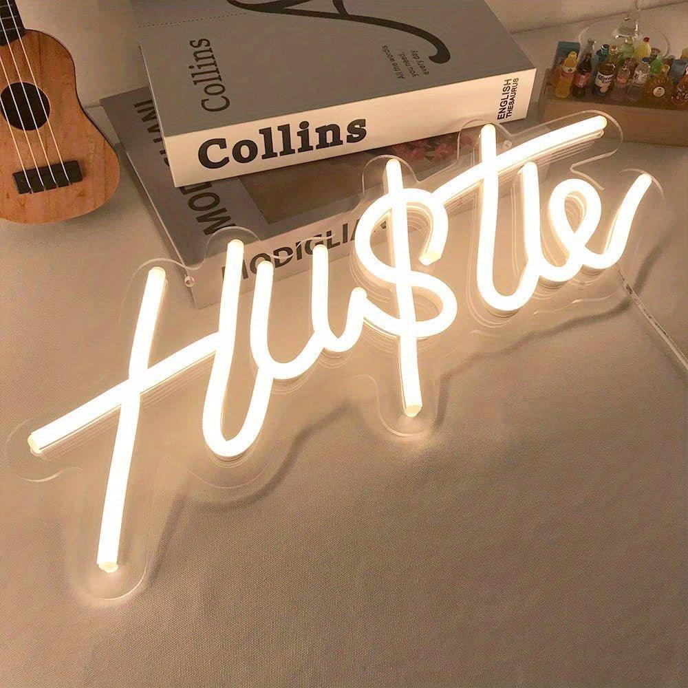 HUSTLE Neon Sign - USB Powered LED Wall Decor for a Cool Room Ambiance - J & B's Accessories
