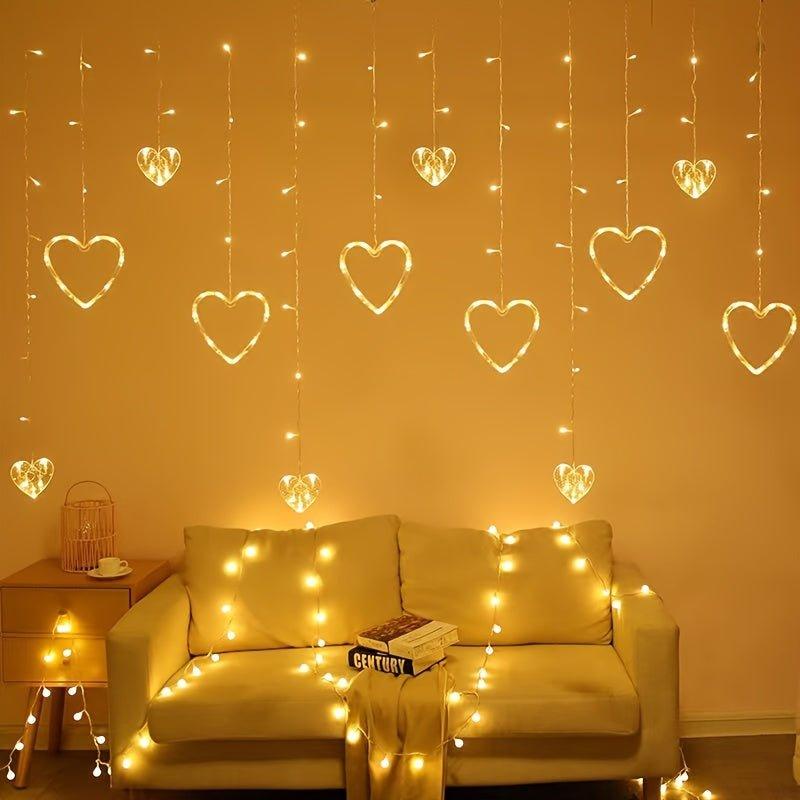 LED Heart Curtain Fairy String Lights, Multicolored Lights/Warm Yellow Lights, Ideal for Valentine's Day, Christmas, Wedding, Bedroom Party, Birthday, Home Decorations - J & B's Accessories