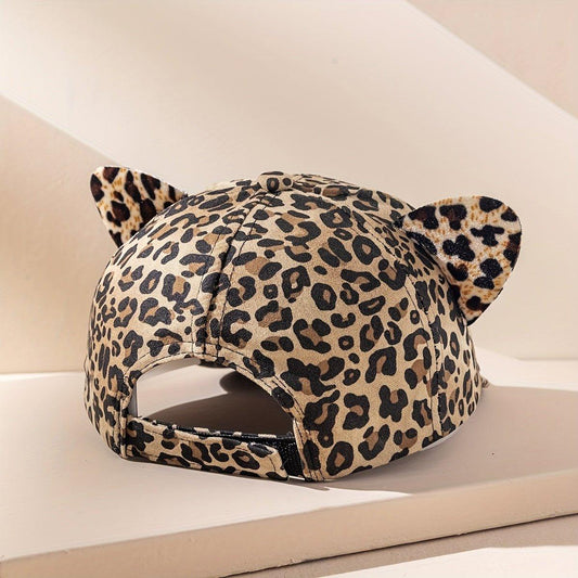 Leopard Print Cute Baseball Cap Cat Ears Cartoon Dad Hat Lightweight Adjustable Sports Hats For Women - J & B's Accessories