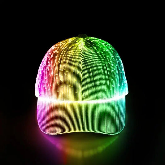 "RGB Color Changing Fiber Optic Light Up Baseball Hat - Rechargeable - for Parties and Festivals" - J & B's Accessories