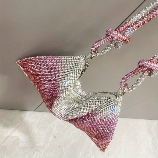 Shiny Full Rhinestone Shoulder Bag, Trendy Gradient Color Large Capacity Underarm Bag, Perfect Armpit Bag For Every Occasion For Carnaval - J & B's Accessories